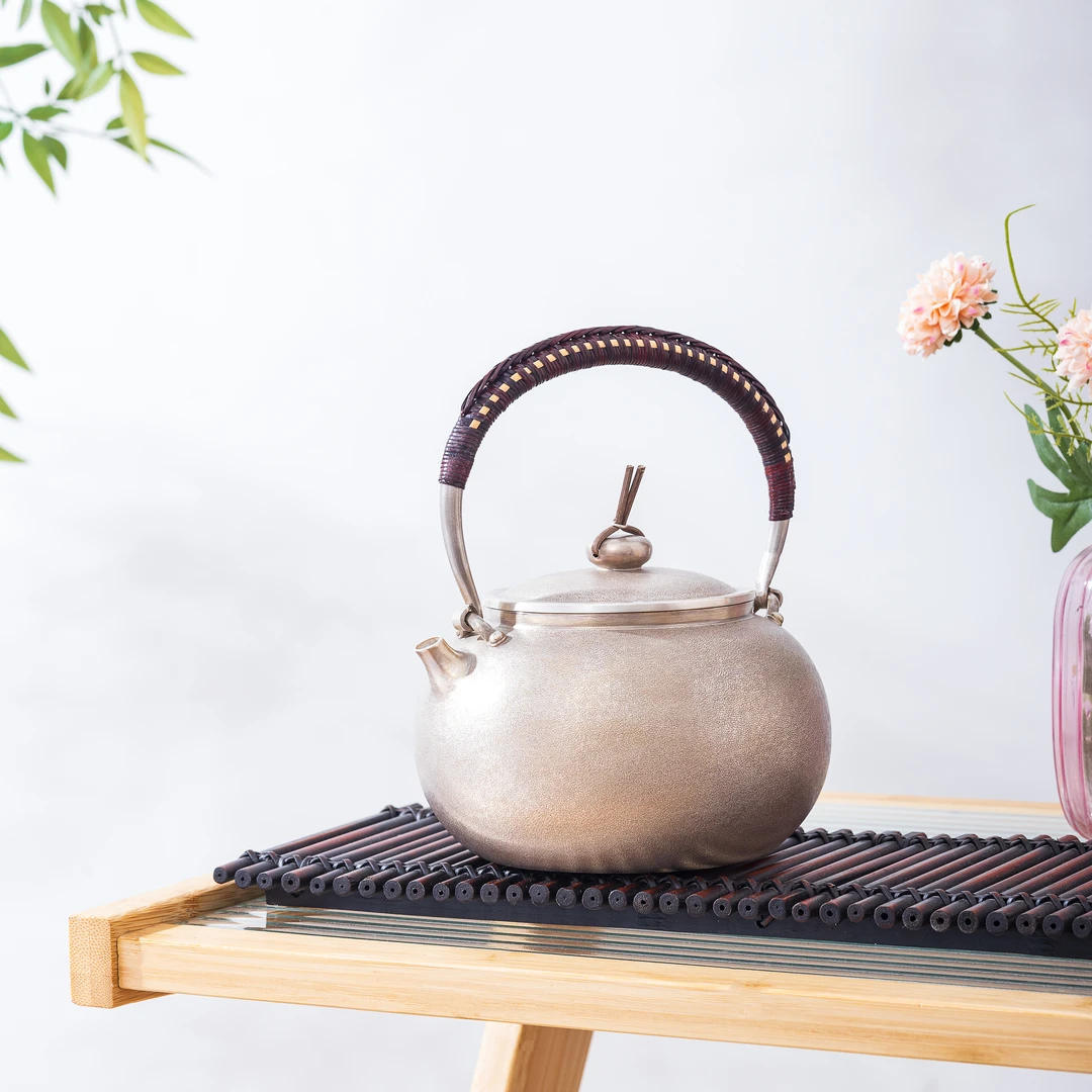 蜂鸟工坊 名匠优选 细麻纹素款提梁煮水煮茶银壶大壶 MJYXA11325