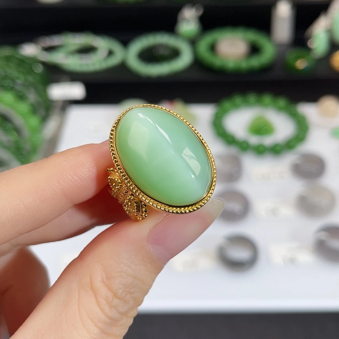 和田玉（碧玉）银S925镶嵌戒指