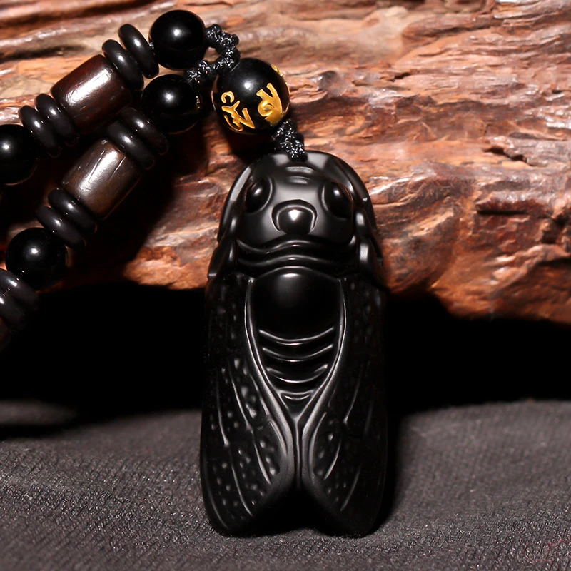 天然黑曜石金蝉吊坠逢考必过考试上岸知了一鸣惊人吊坠学生款项链