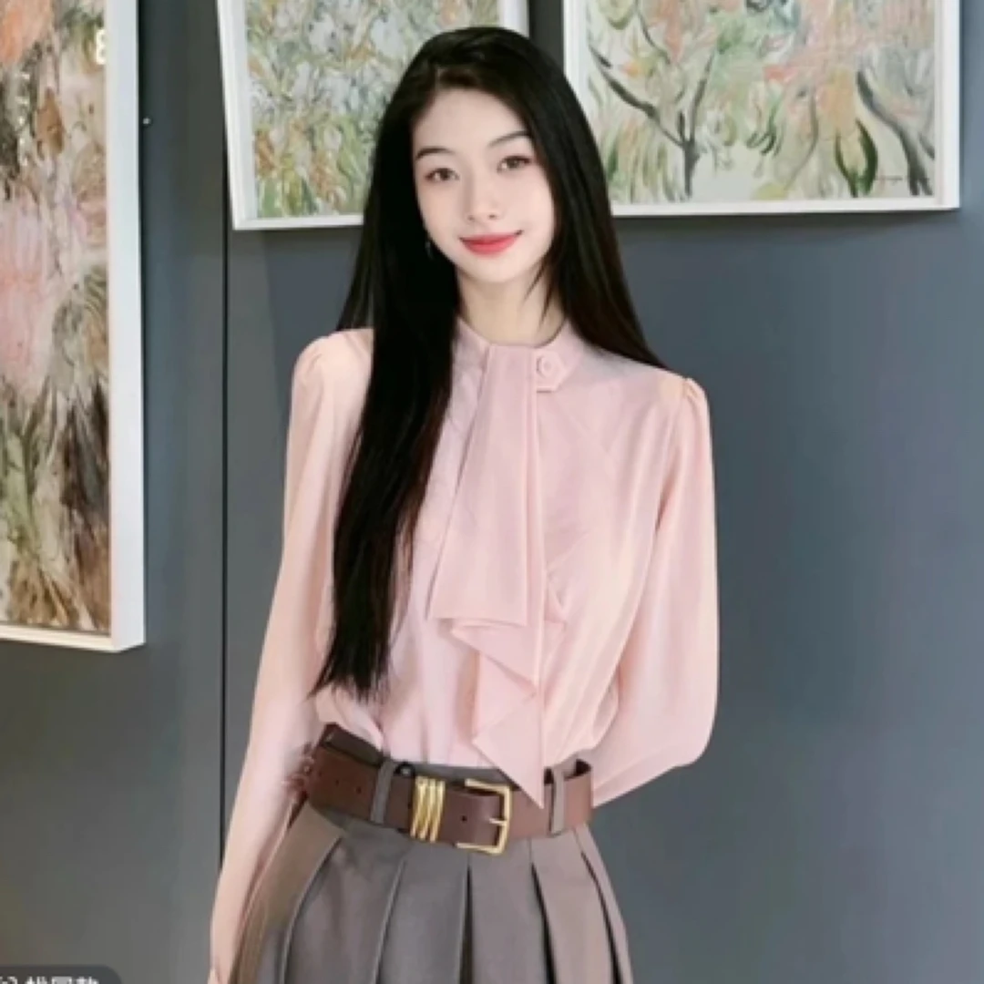 【商场同款】新款春夏秋款波点飘带中式立领衬衫女高级感时尚上衣