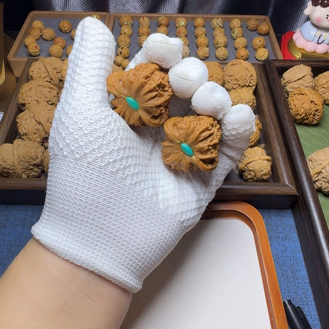 猴头核桃手串镶嵌白狮子