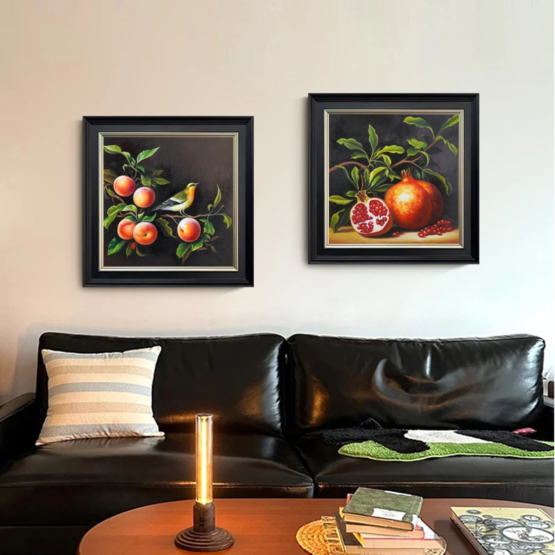 u作【石榴福满#2】手工油画中古风装饰画美式古典挂画客厅餐厅壁画