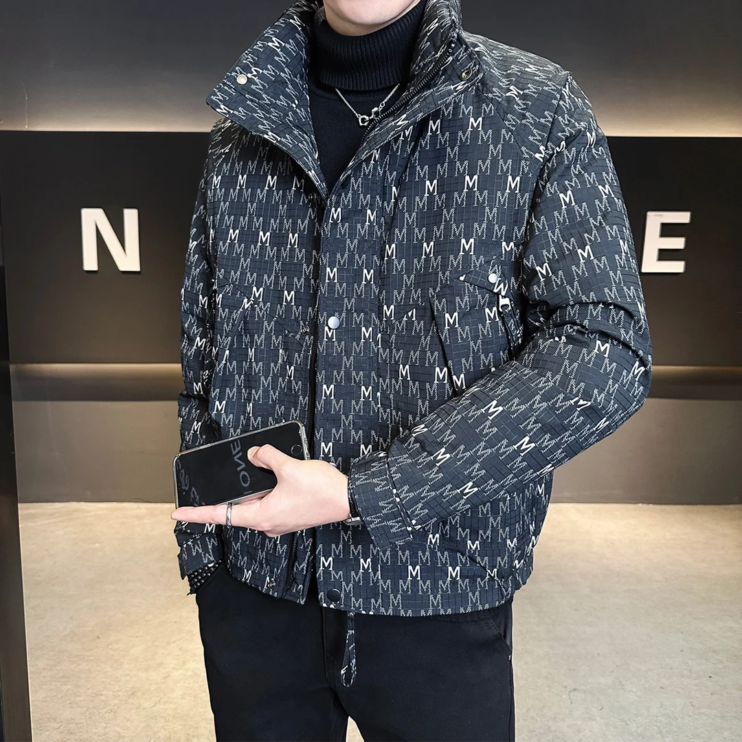 男士羽绒服冬季2025新款90白鸭绒高级感满印潮牌防寒服男冬装外套
