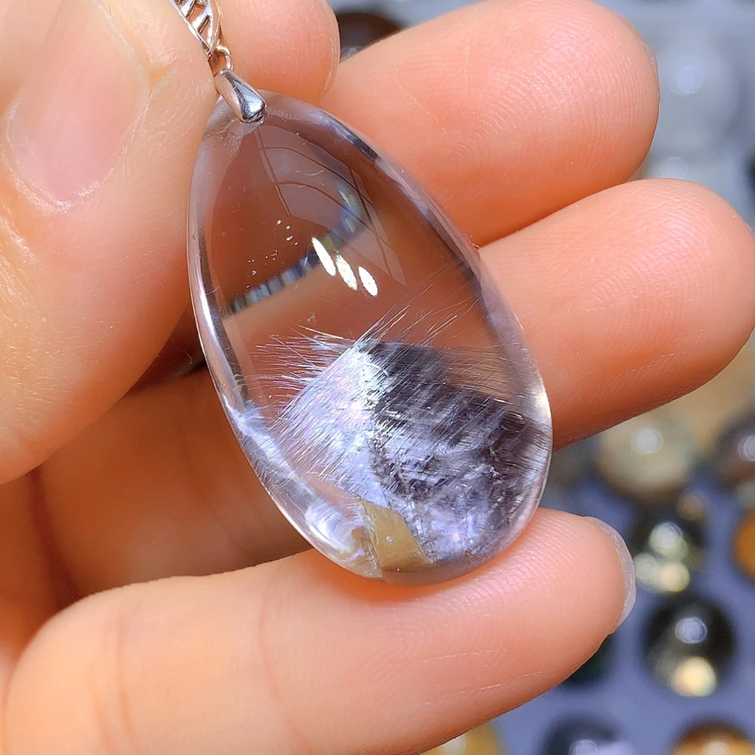 水晶吊坠银S925镶嵌天然水晶