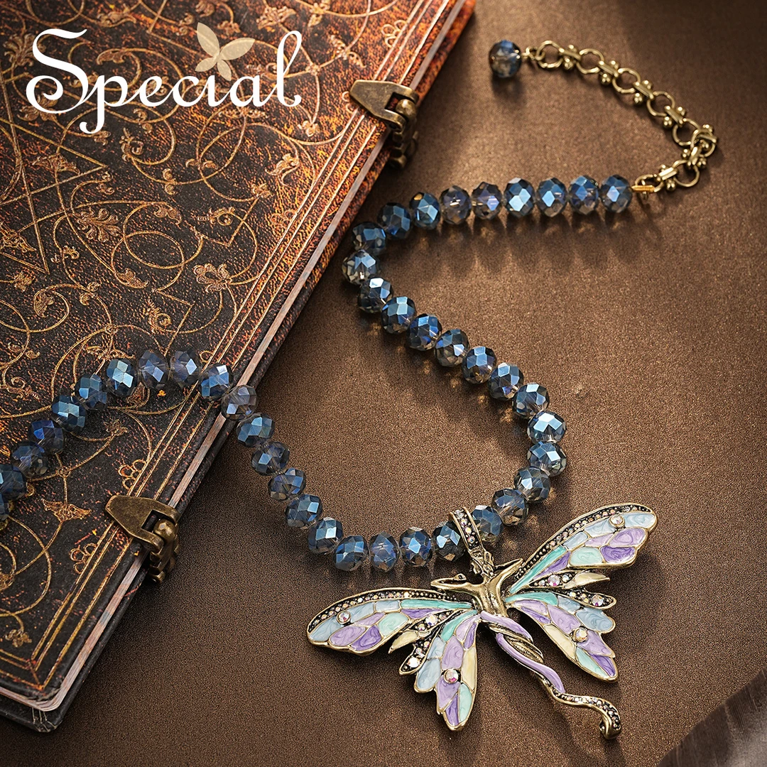 合金玻璃项链 special【宠爱专属】时尚气质优雅蝴蝶项链幻彩蝶影