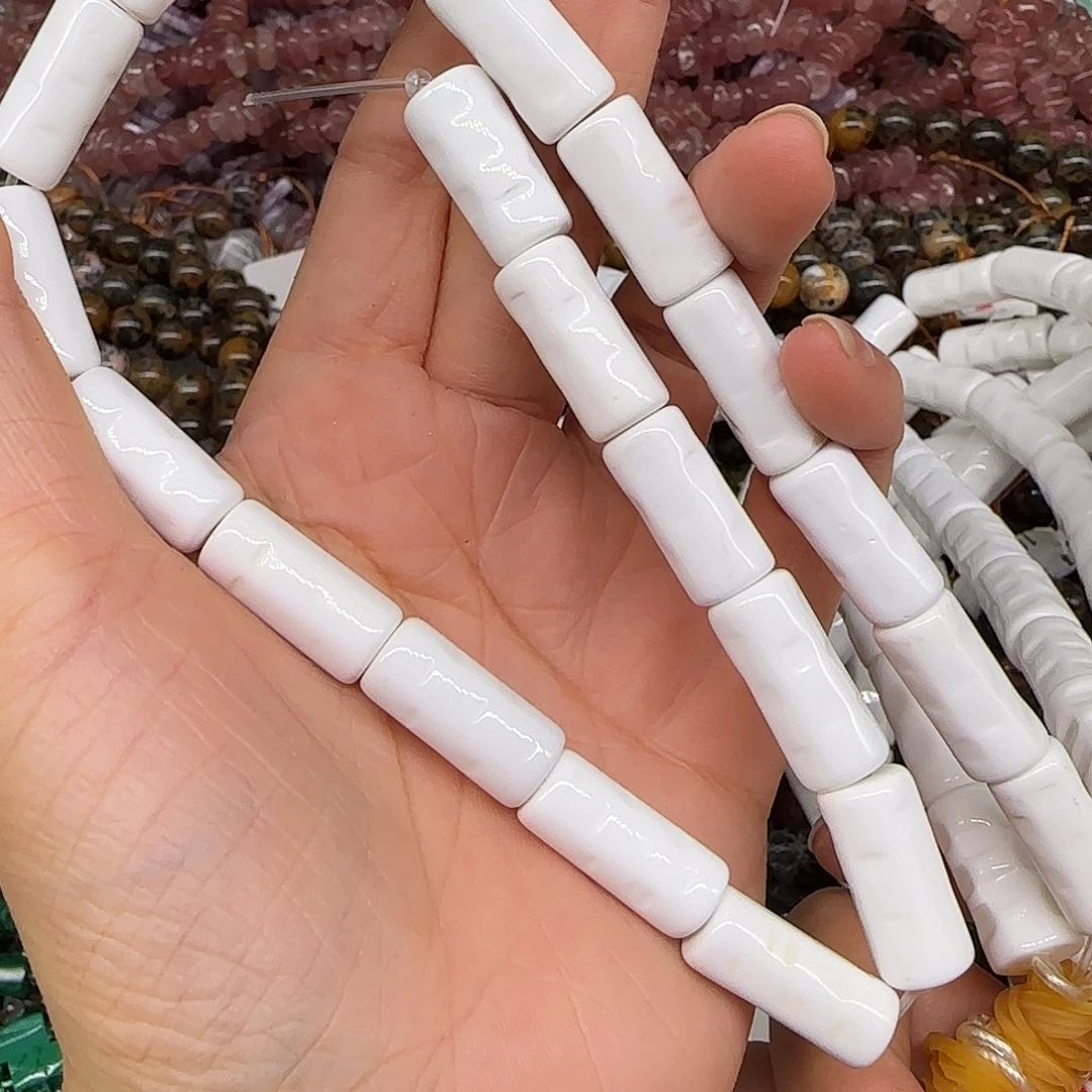 玛瑙/玉髓合金珠宝半成品瓷白玛瑙桶珠10-20mm一条