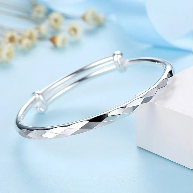 【七天试戴】999银 水立方百搭推拉手镯23g闭口实心简约qkc