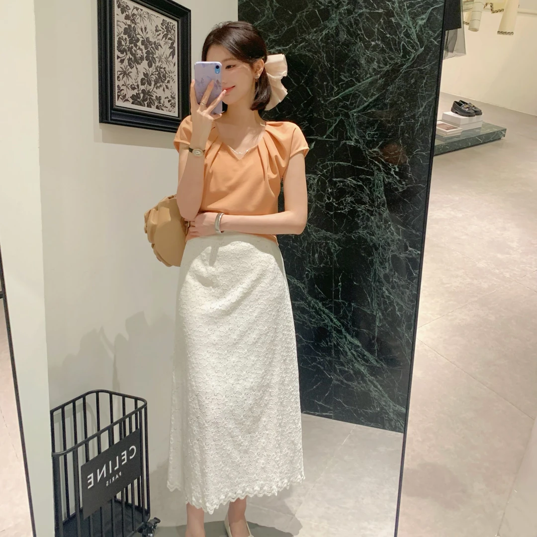 【芝士Cheese】落日甜心 设计感精致珍珠法式花苞针织优雅气质小短t