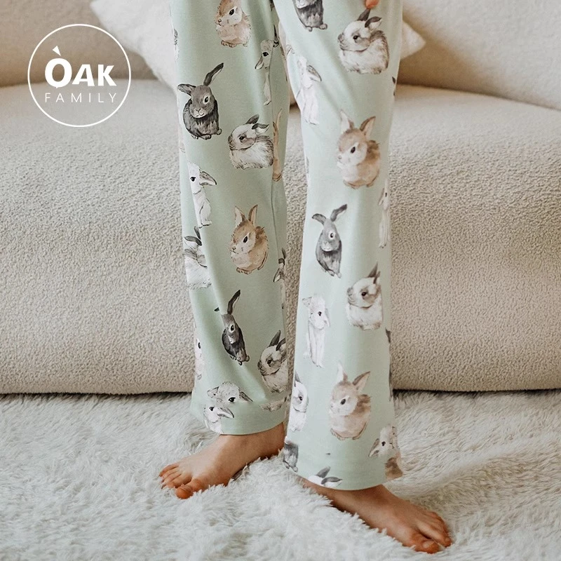 Oak family女士家居长裤艾纱薄款宽松显瘦孕妇裤亲子款