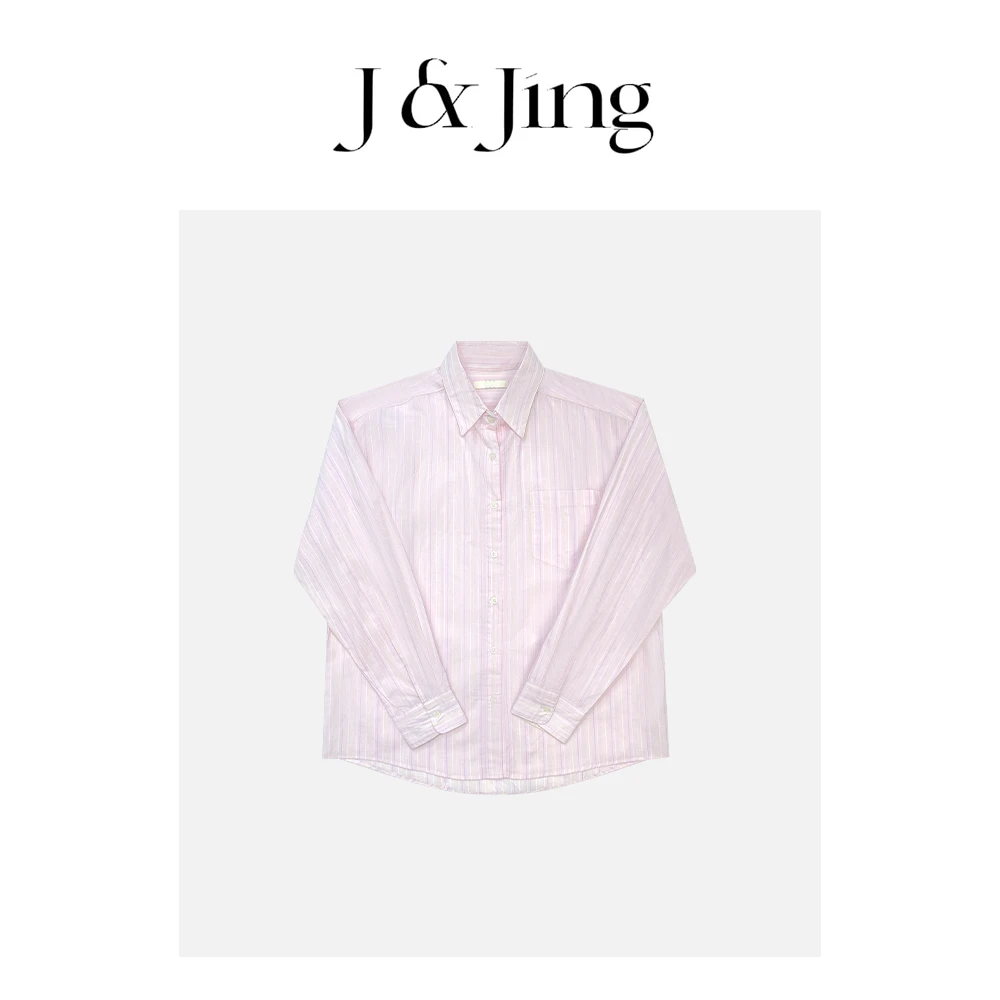 J&Jing-「质感欧尼」-粉色条纹宽松薄款衬衣MD3193