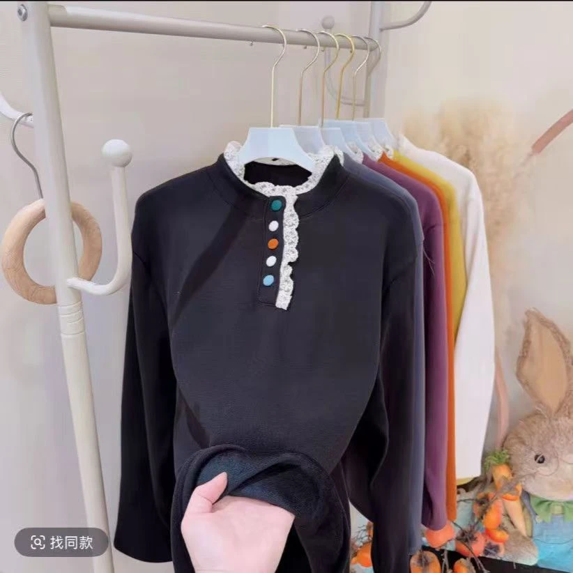 8680洋气蕾丝花边拼接加绒卫衣