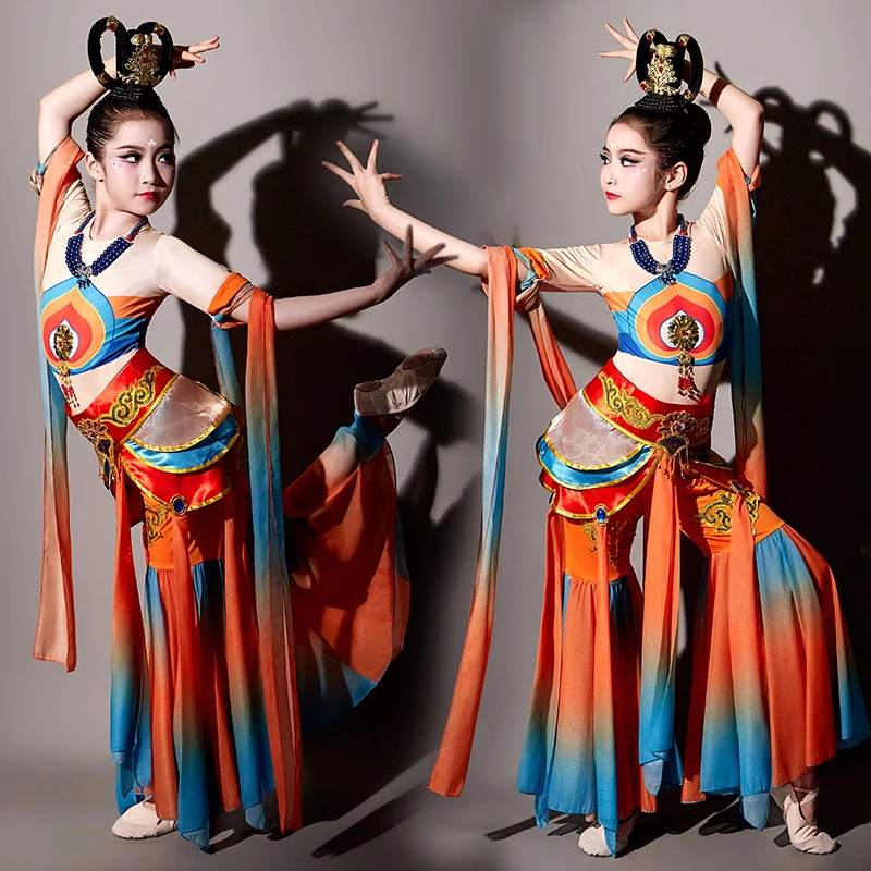 敦煌飞天舞蹈演出服女西域风情反弹乐鼓琵琶古典舞六一儿童表演服
