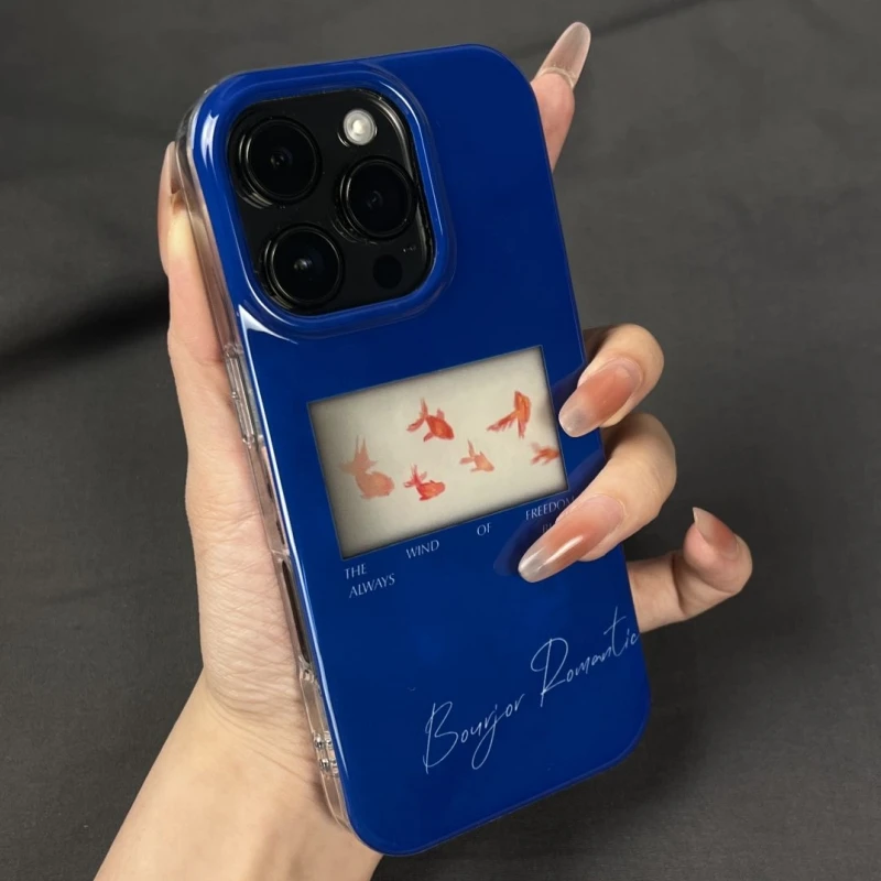 奥菲顿克莱因蓝红鲤鱼适用iPhone16大孔手机壳华为vivo小米oppo套