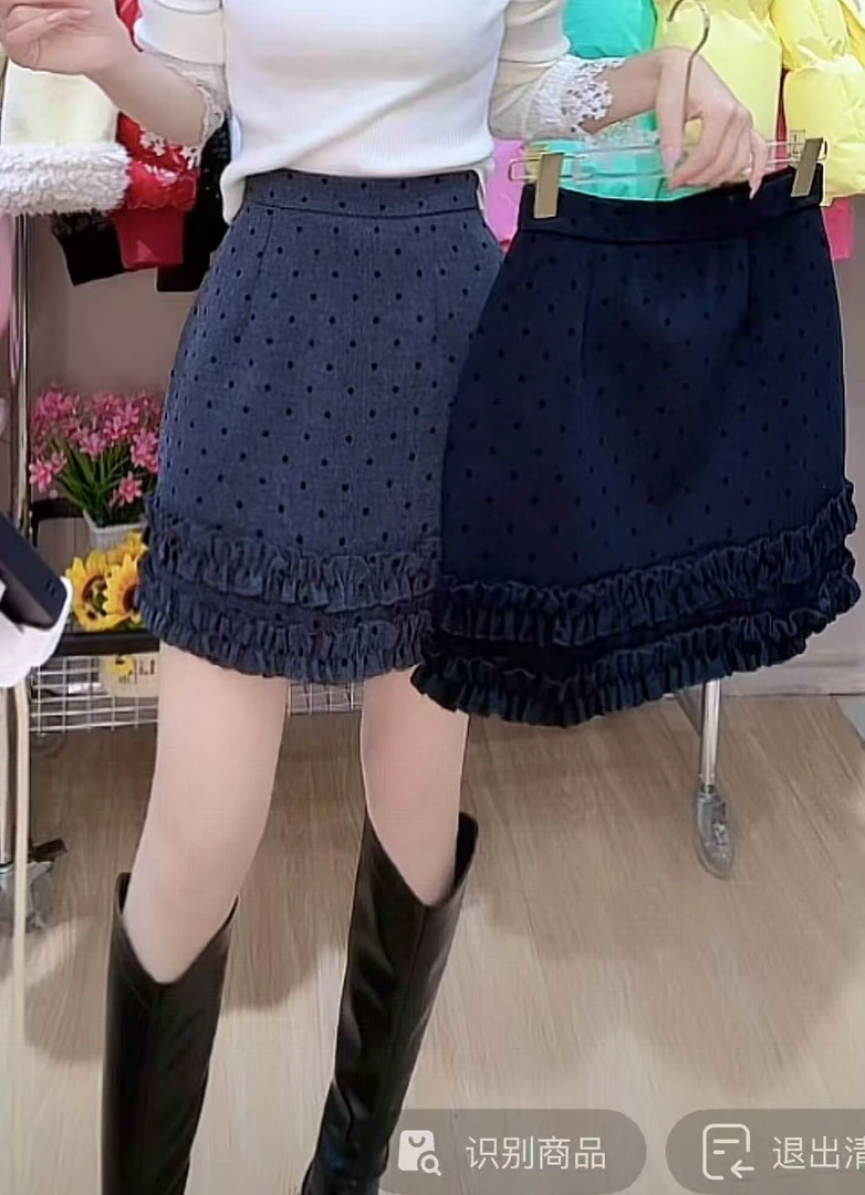 1065#秋冬波点短裙