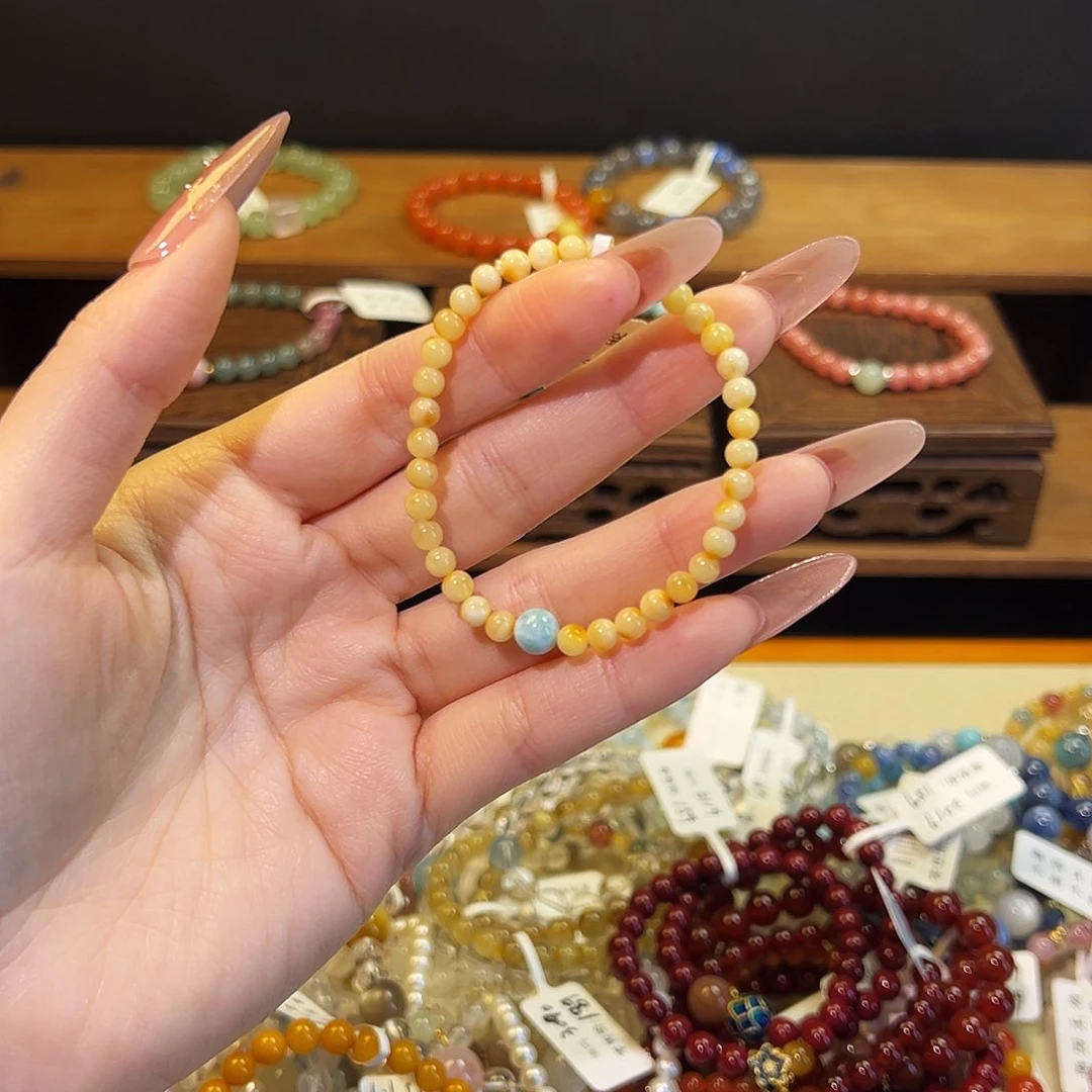 水晶手链银S925镶嵌蜜蜡860