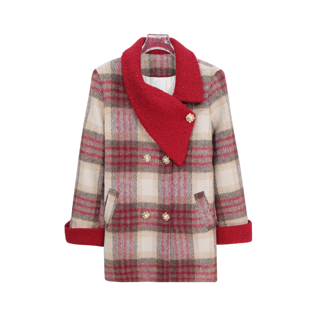 S秋冬韩版时尚气质小香风修身系带显瘦格子羽绒外套U337