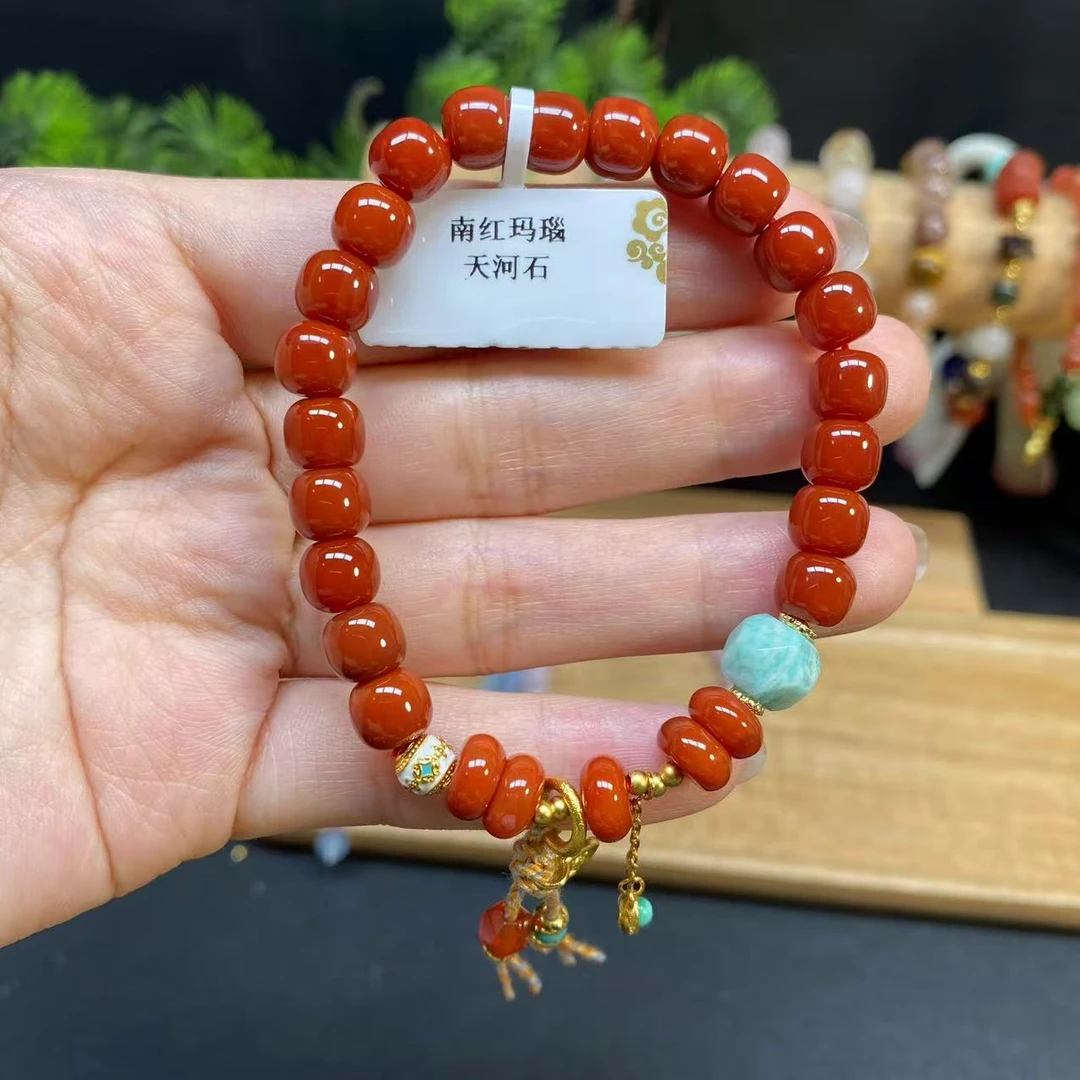 【南红老型珠7.7m手串】A931搭配天河石 新中式国风南红高级感复古
