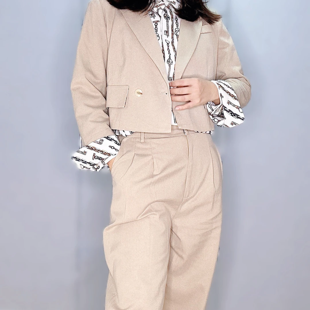 时尚套装韩版潮流时尚设计师上衣春季休闲西裤修身衬衫百搭