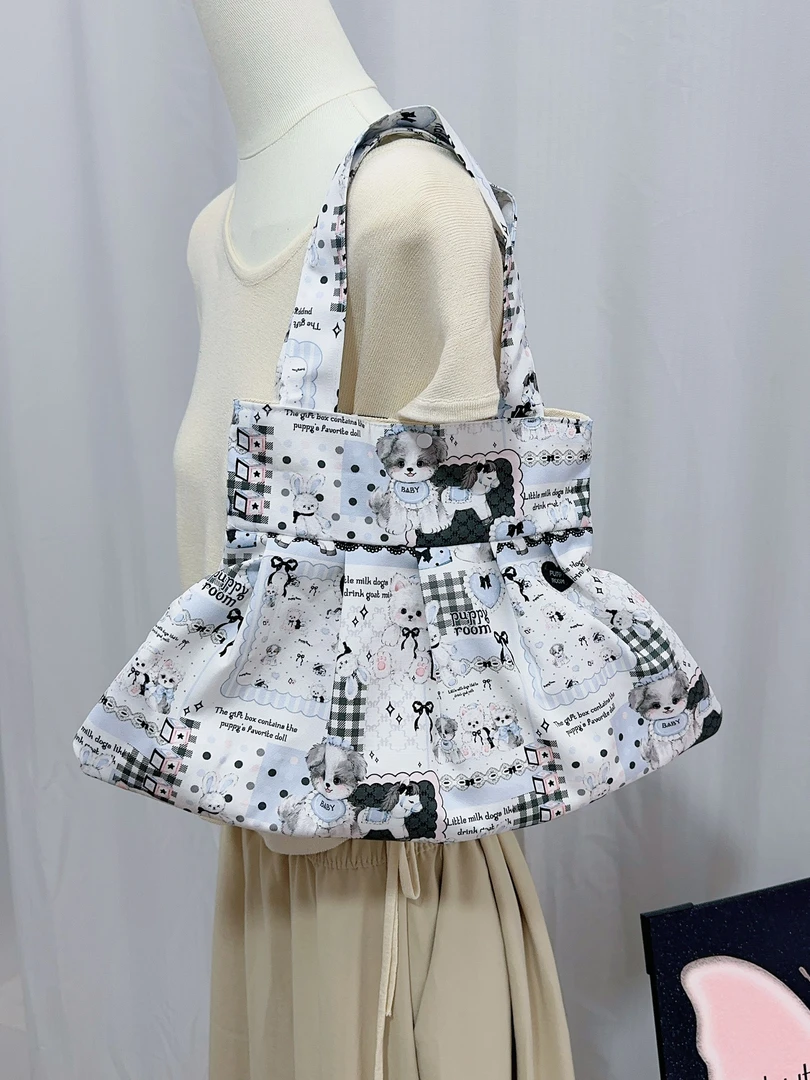 MessyMart原创手作贵宾狗裙边包单肩包腋下包可爱少女心大容量