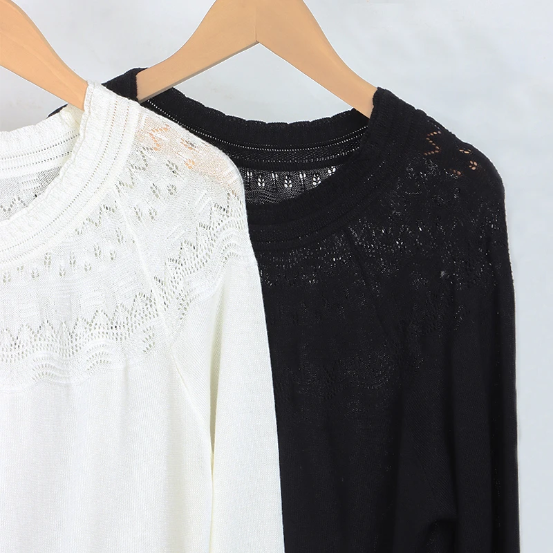 【60支极细纱】汉麻针织衫镂空钩针女士打底衫长袖T恤显瘦时尚百搭