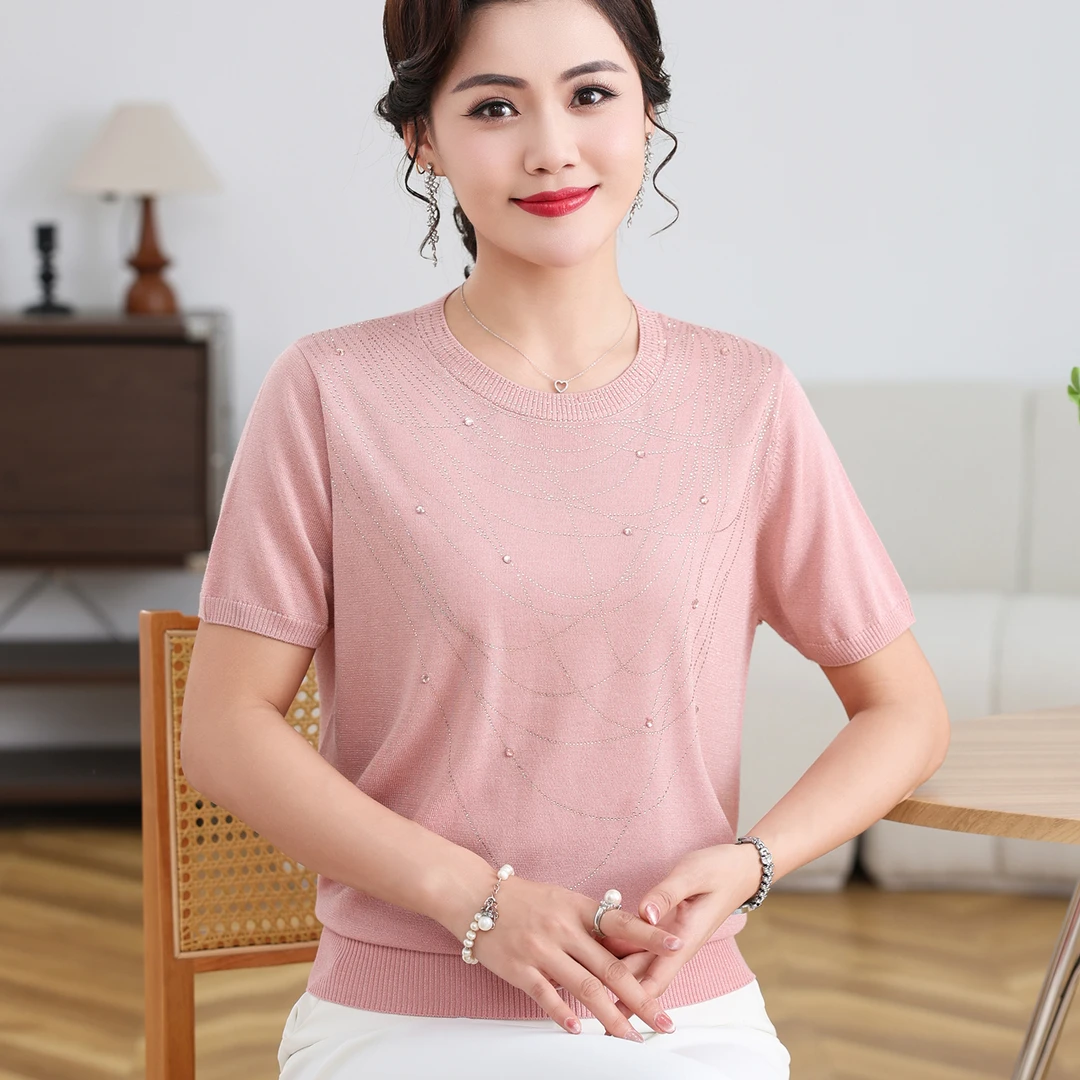 妈妈夏装2025新款短袖宽松冰丝小衫洋气中老年女装t恤母亲节上衣