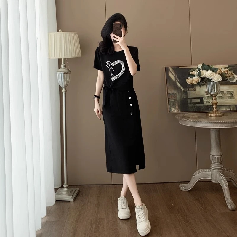 韩版气质休闲时尚套裙女夏季设计感网纱拼接短袖上衣半身裙两件套