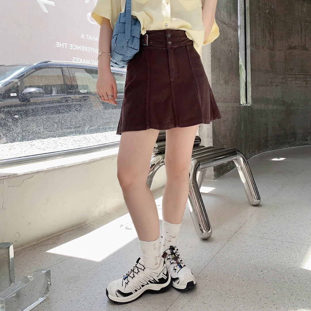 晶咕白标~高腰A字重工腰带牛仔半身裙女夏季大码短款鱼尾裙子短裙