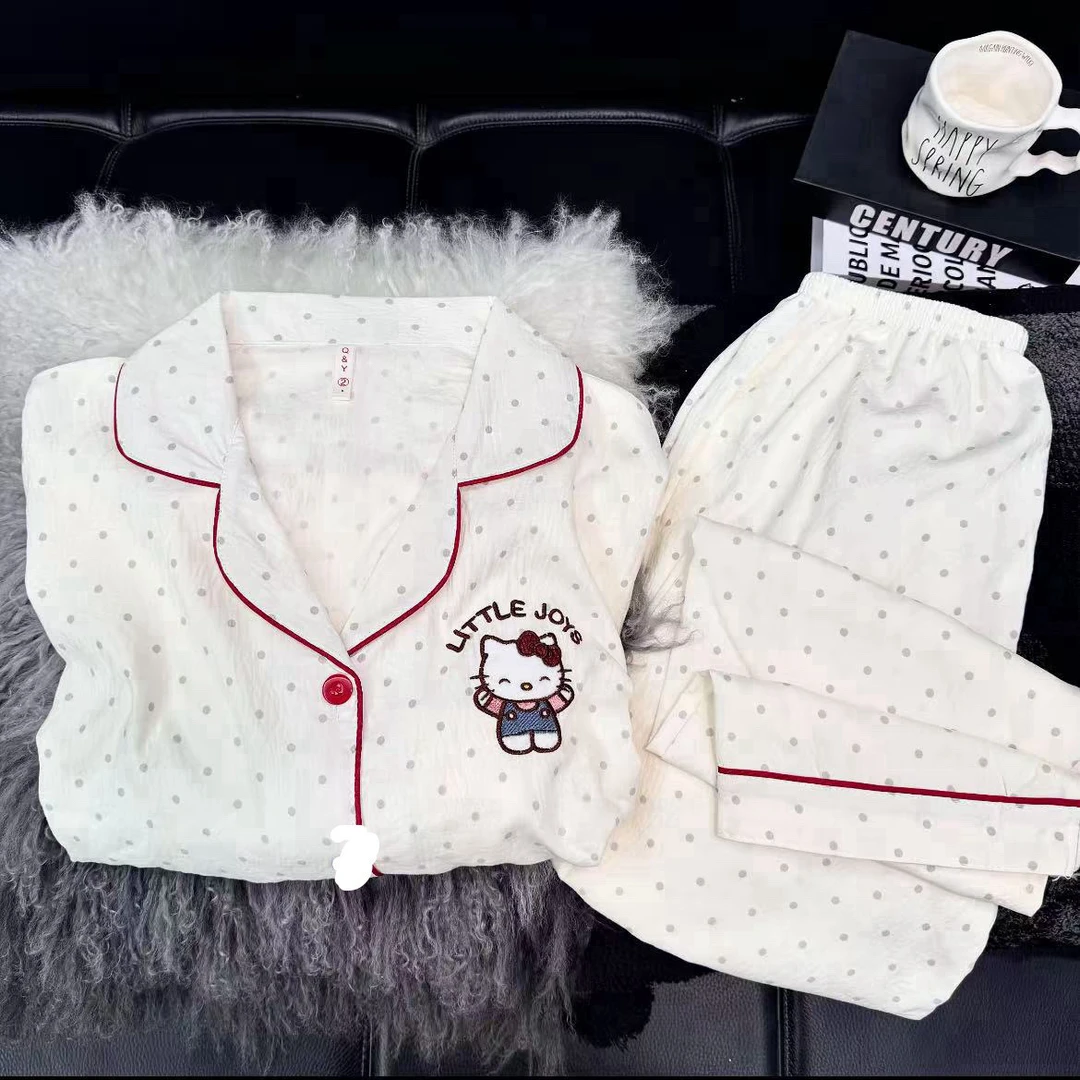 （长袖长裤无胸垫）春秋季甜美卡通云朵棉长袖长裤睡衣女冬季月子服