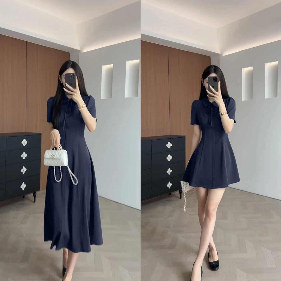 2025夏季新款娃娃领连衣裙女收腰显瘦时尚气质裙子D2283