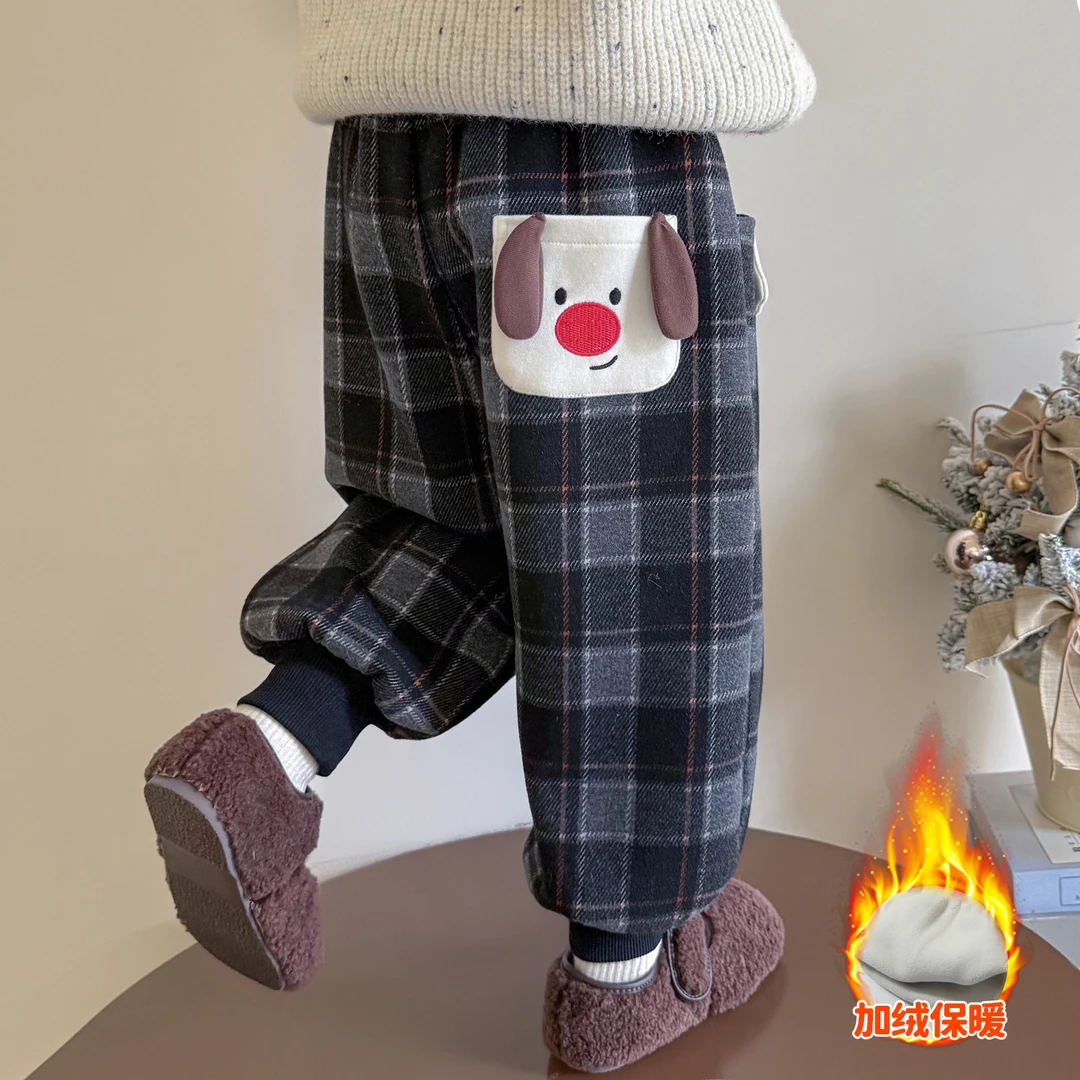 女童加绒裤子2025新款儿童秋冬装加厚休闲裤女宝宝冬季保暖格子裤