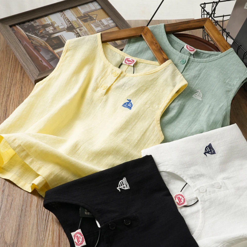 休闲轻薄夏季款儿童开领透气背心中大童帆船刺绣男童无袖S1030