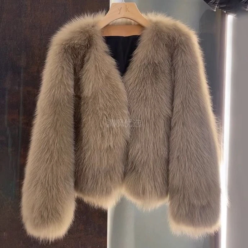 清枫优选爆款皮草外套女2025v领新款仿狐狸毛秋冬季时尚气质百搭