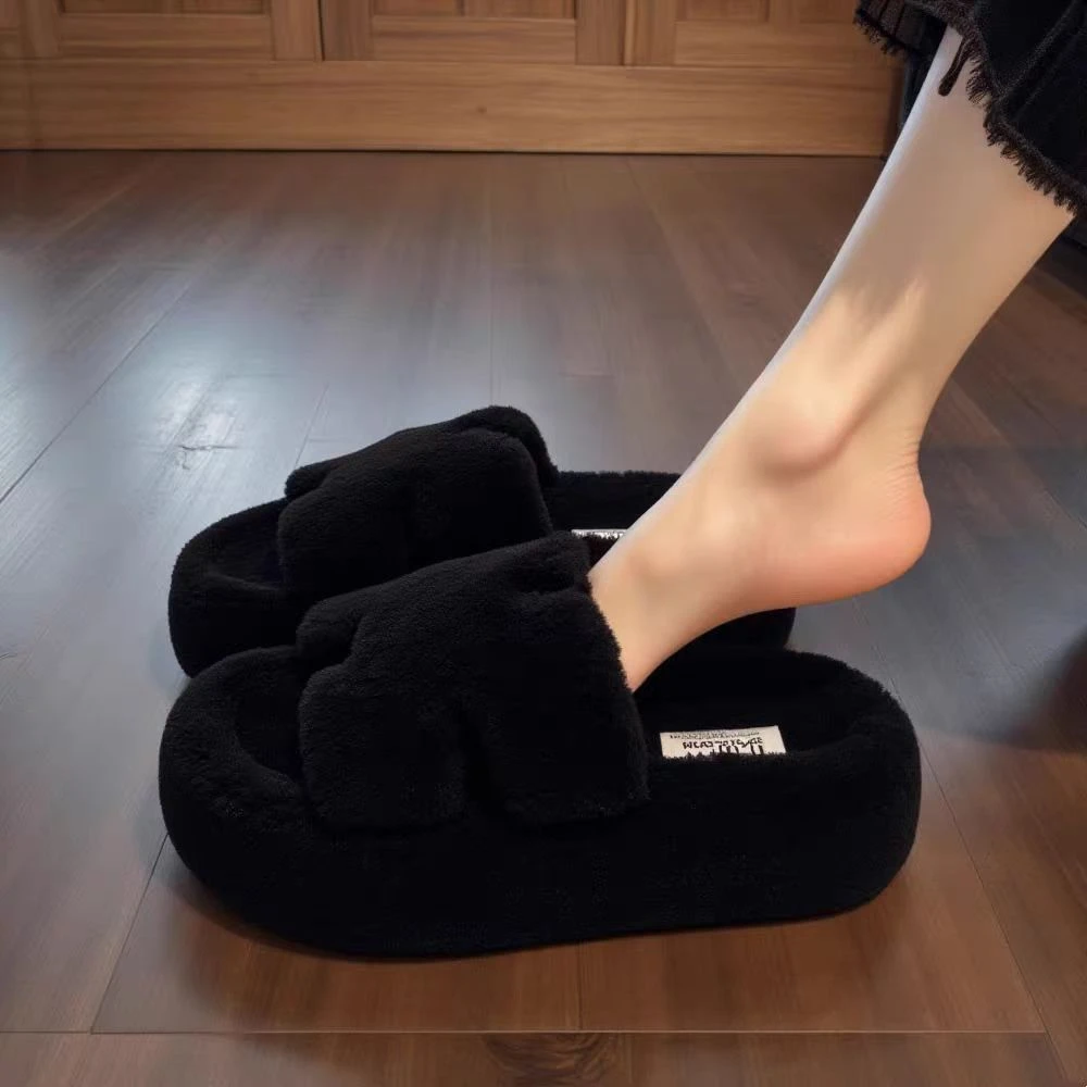 【羊羔绒】红色毛毛拖鞋女外穿2025新款秋冬厚底高级感一脚蹬棉拖