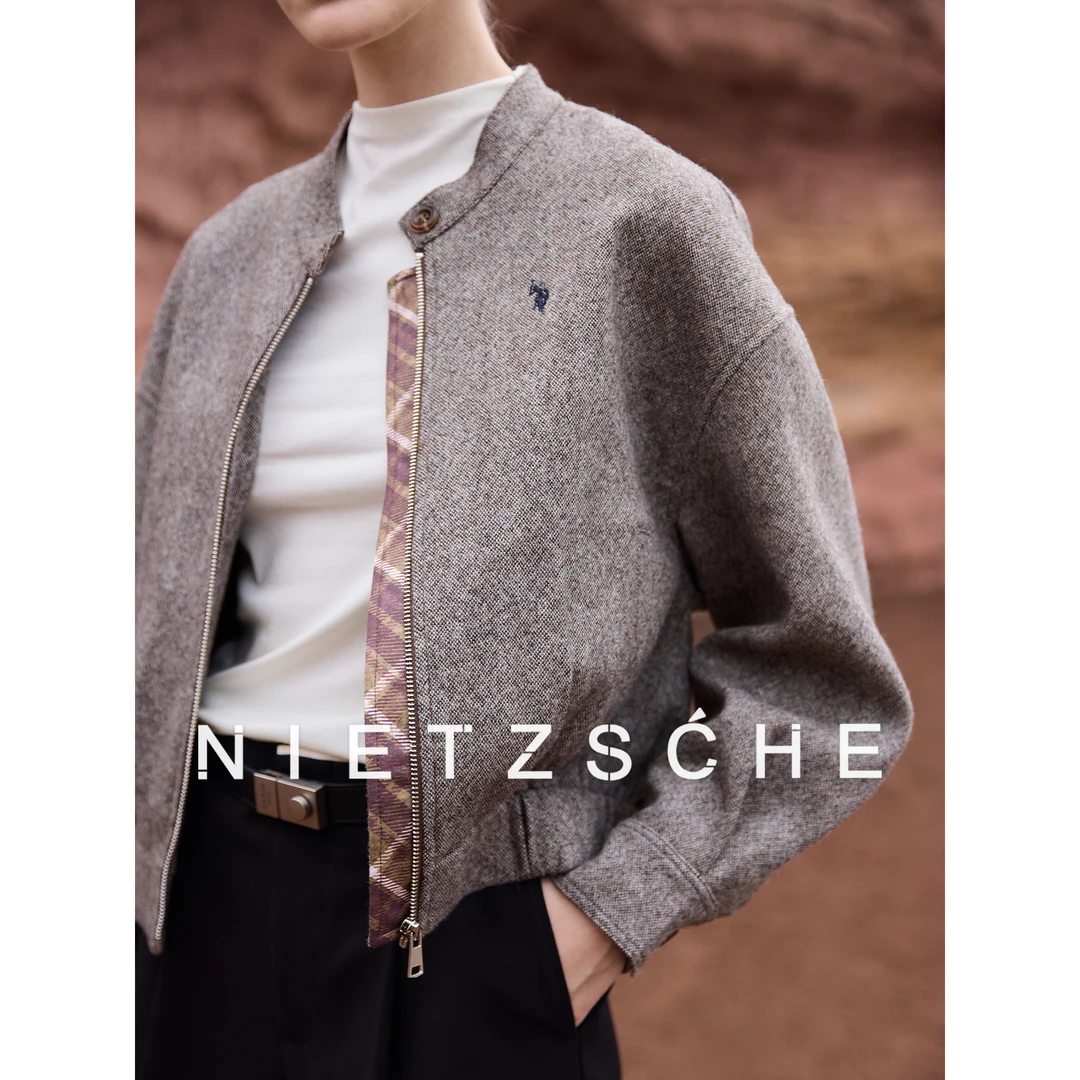 尼采官方直营｜经典拉夫｜1oo%羊毛慵懒松弛极简拉链宽松外套50069