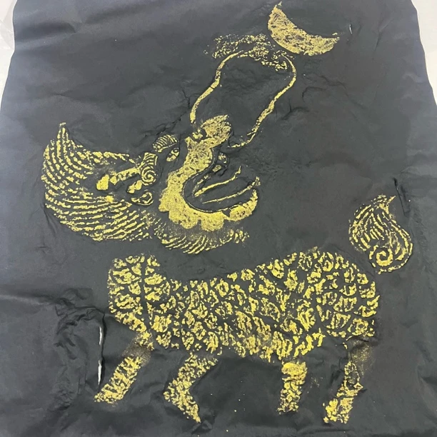 【拓石记】宋金老石雕 麒麟望月拓片画 拓印挂画 乌金拓软片73/55