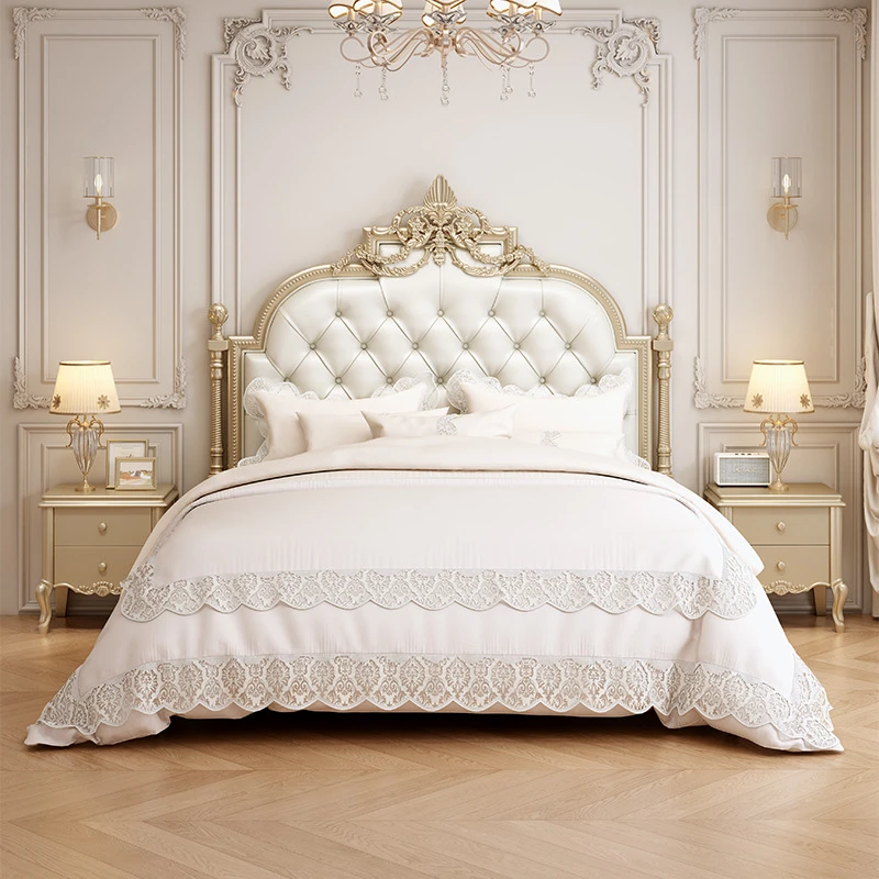 美式轻奢1.8米双人大床实木床主卧室婚床1.5米现代高箱储物公主床