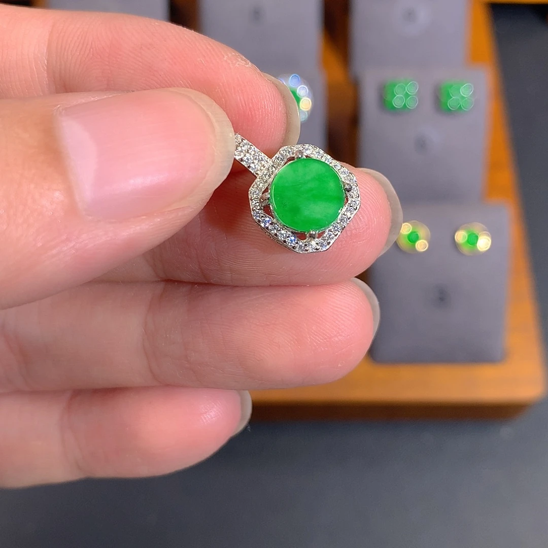 翡翠银S925镶嵌耳饰吊坠