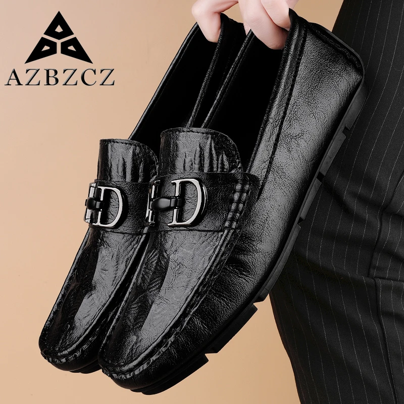 AZBZCZ豆豆鞋男款2025新款爆款夏季真皮男鞋休闲透气软底商务皮鞋