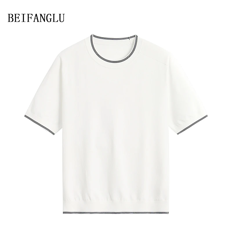 北方鹿 凉爽体感！柜单夏季新品男士商务休闲条纹圆领针织短袖1602