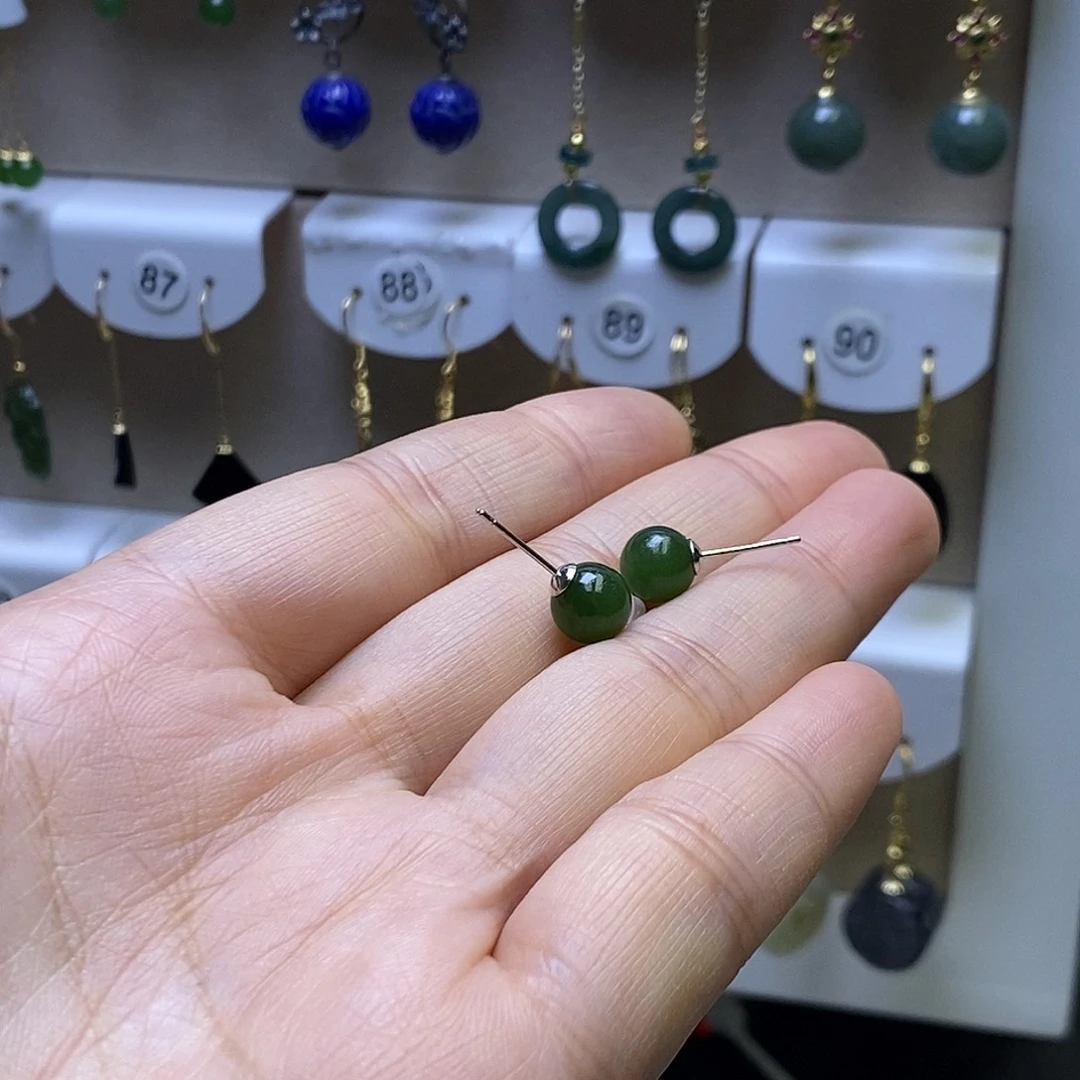 和田玉银S925镶嵌耳饰