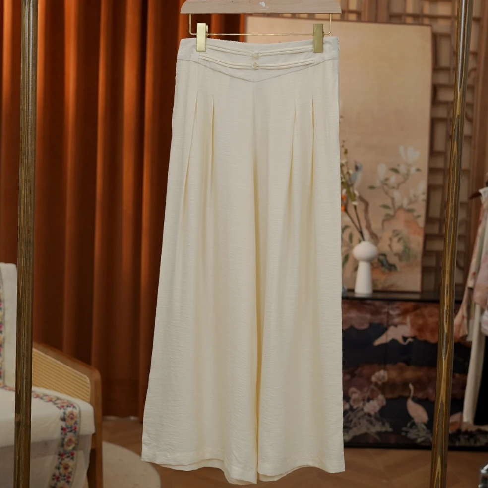 《桃花柔-裤子》新中式国风提花女士百搭休闲裤