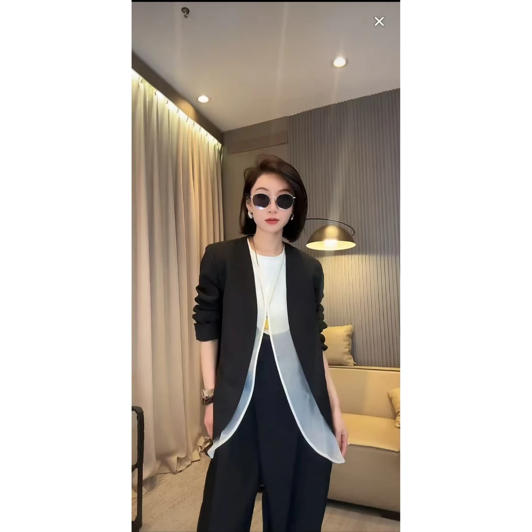 【齐齐定制】春夏新款西装炸街设计感时尚西服蕾丝两件套 25N3745