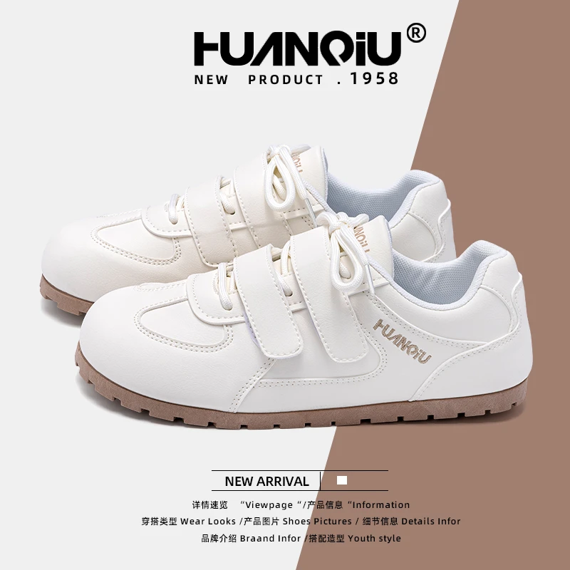 HUANQIU/环球休闲板鞋女款2025夏季新款百搭魔术贴青春潮流小白鞋