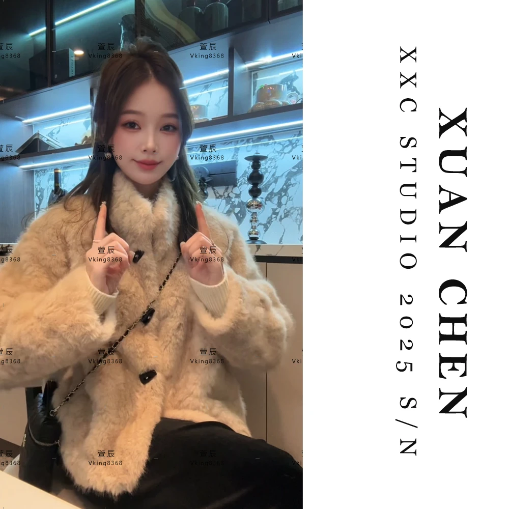 人造皮草 【悸动猫爪】牛角扣轻奢洋气外套女冬季时尚毛毛外套#9355