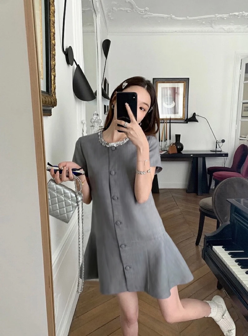 法式高级感气质西装连衣裙女夏季减龄2025超火小香风短裙D1002