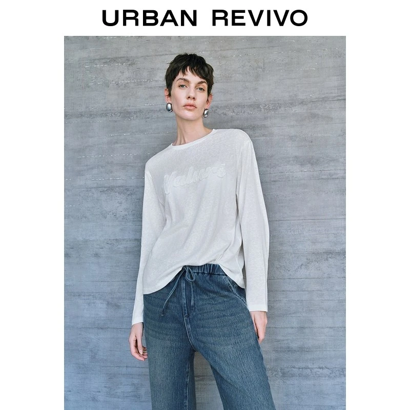 UR2025秋季新款女装慵懒休闲简约立体字母长袖T恤UWH450098+
