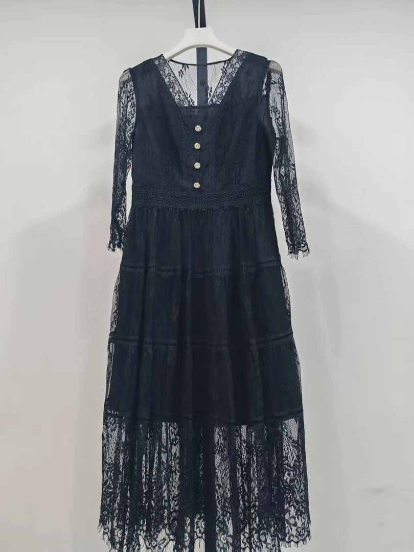 W37 黑色蕾丝袖连衣裙 默认微瑕 无运费险 接受不了勿拍