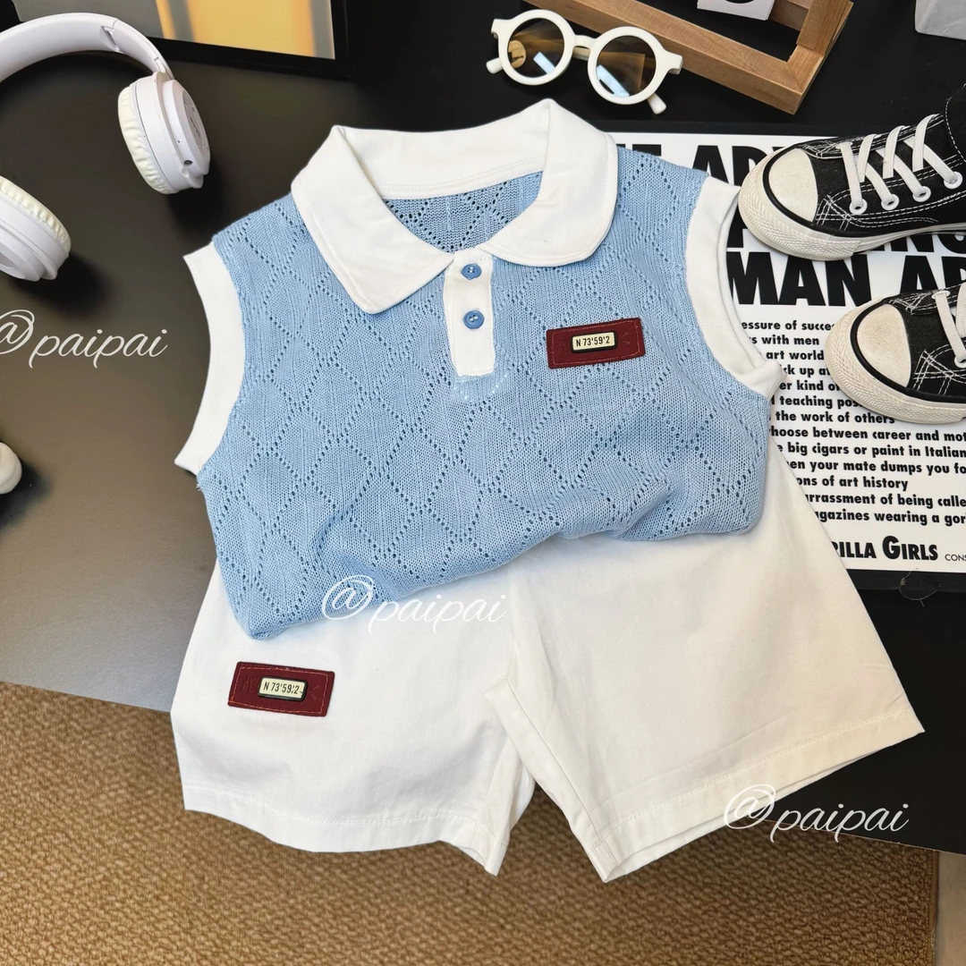 夏季新款男女儿童休闲纯色无袖背心短裤套装韩版薄款洋气