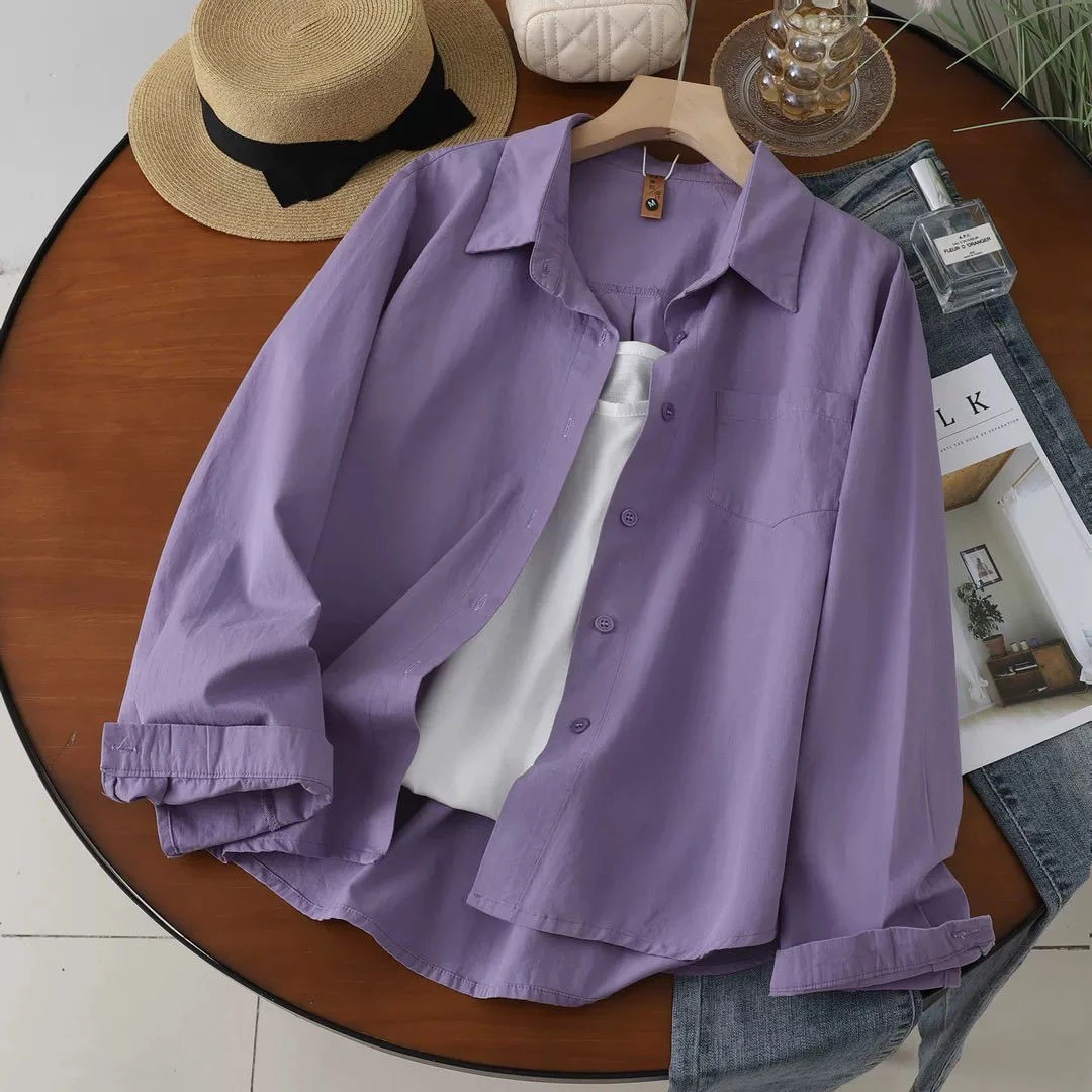设计感小个子2025春秋新款长袖内搭精致百搭气质休闲多巴胺衬衣女