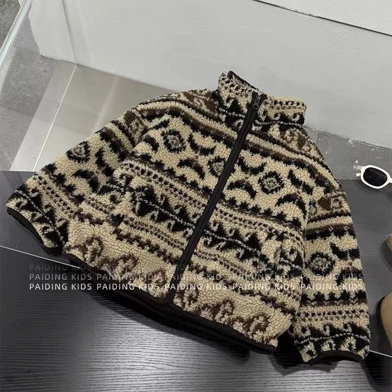 男童羊羔绒夹棉外套加绒加厚冬季2025新款儿童棉服毛毛衣宝宝冬装